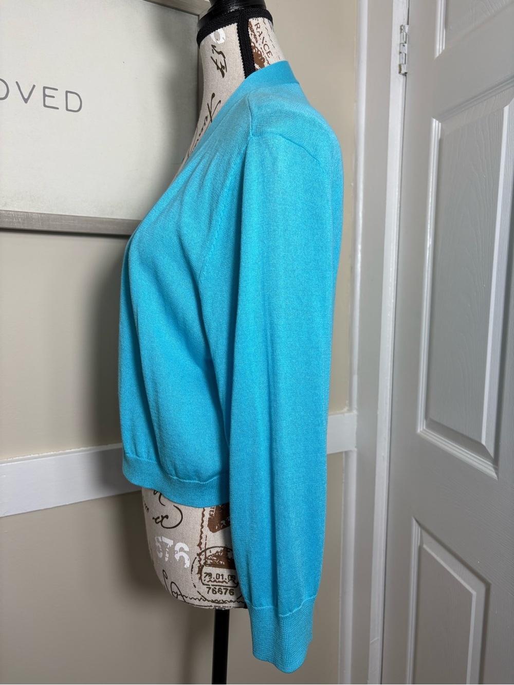 Talbots XL Turquoise Open Front Cropped Cardigan Cotton Modal Lightweight - Picture 4 of 8